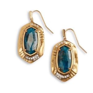 Kendra Scott Anna vintage gold earrings in teal apatite.